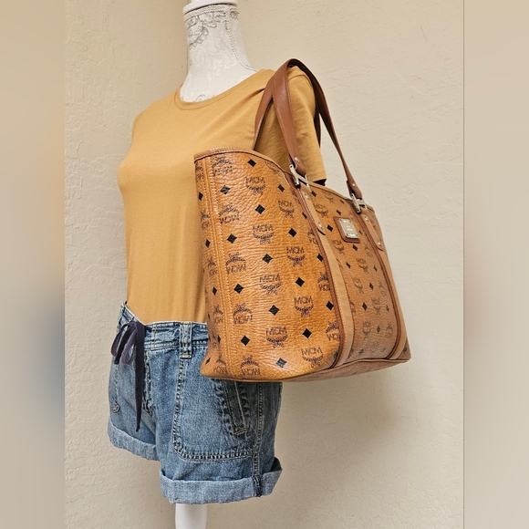 MCM Cognac Monogram Handbag Tote Bag AUTHENTIC - Picture 5 of 16